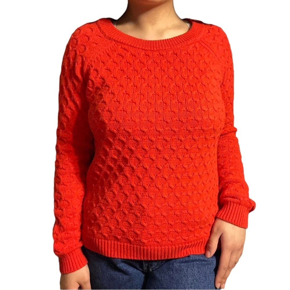 J. Crew Textured-Knit Scoop Neck Sweater in Coral